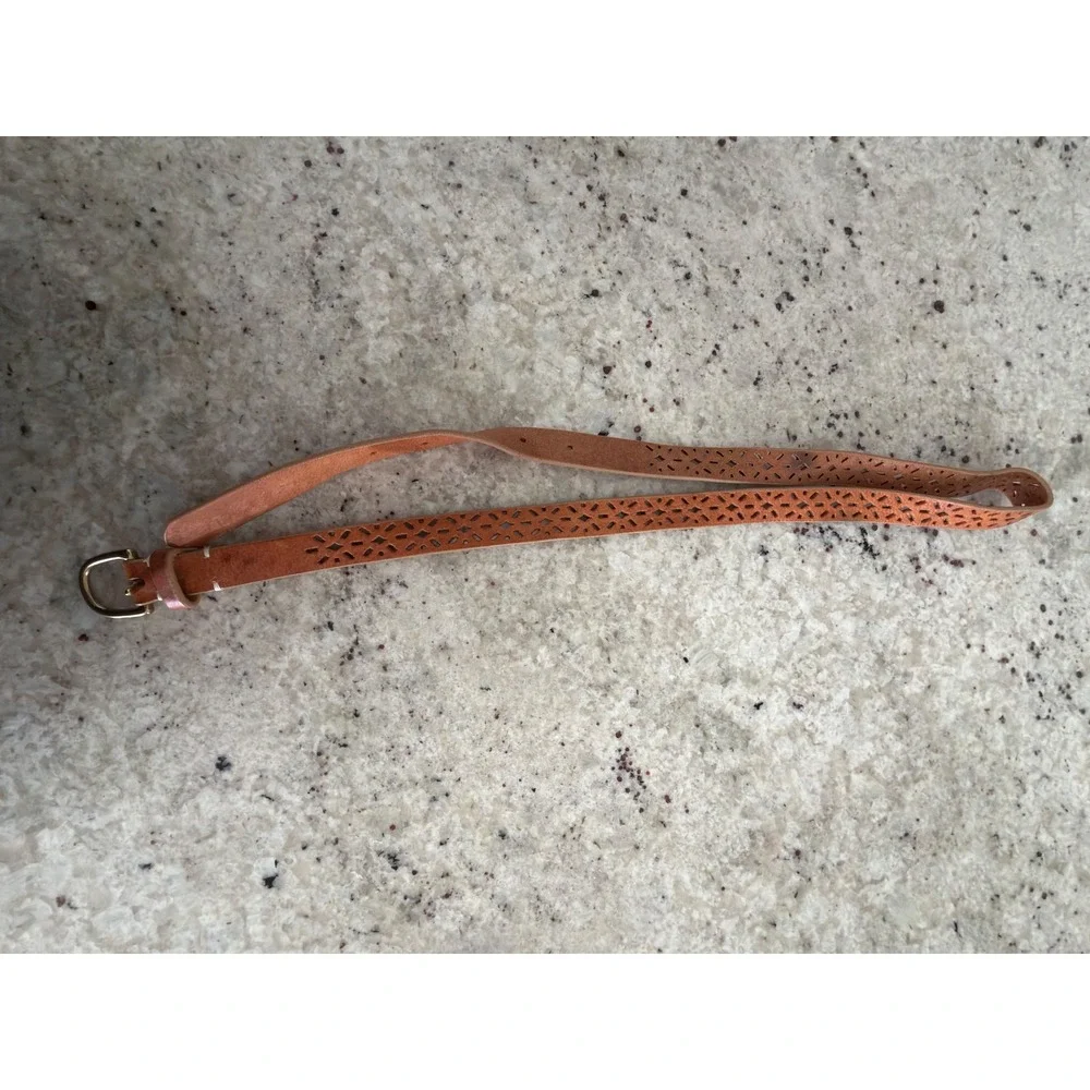 J.Crew Tan Leather Perforated Belt Size S‎